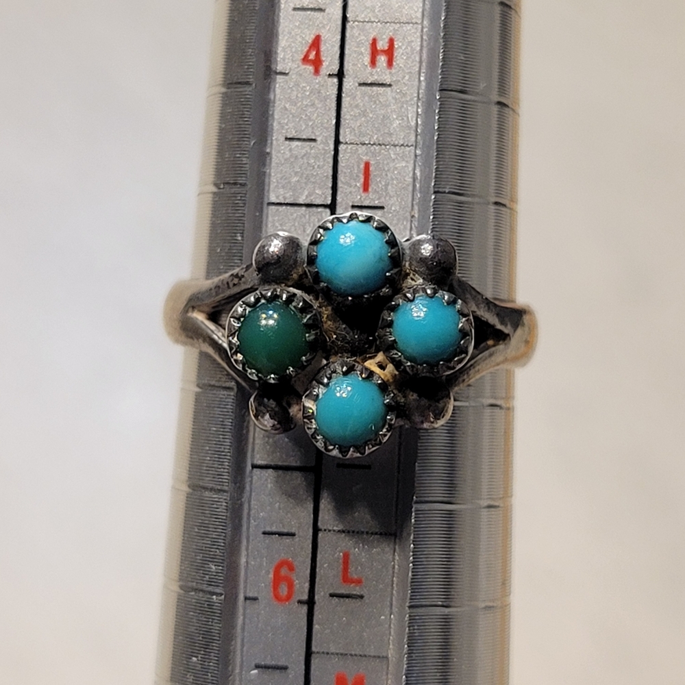 Turquoise Cluster Ring - Sterling Silver -‎ Vintage Size 5